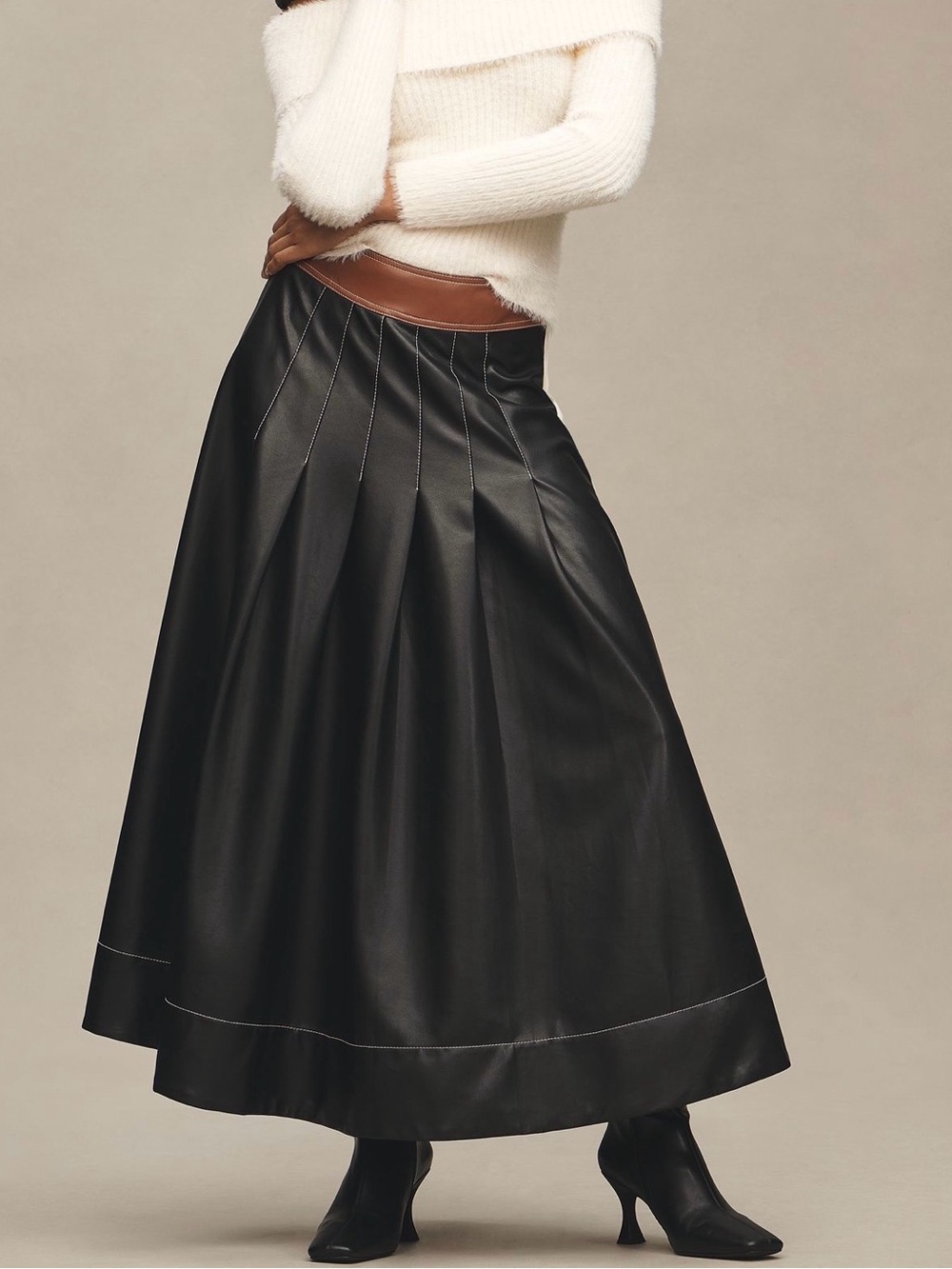 By Anthropologie Faux-Leather Colorblock Pleated
Maxi Skirt Size 2 NWT